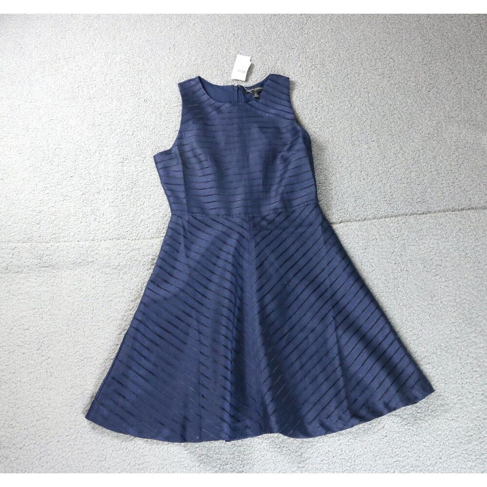 New Banana Republic Dress 0P Blue Sheer Striped Fit Flare Sleeveless Back Zip